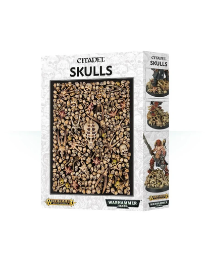Warhammer 40k Citadel Skulls miniatures kit box, showing the box front with a large image of skull-filled terrain and the side panel with product images and branding.