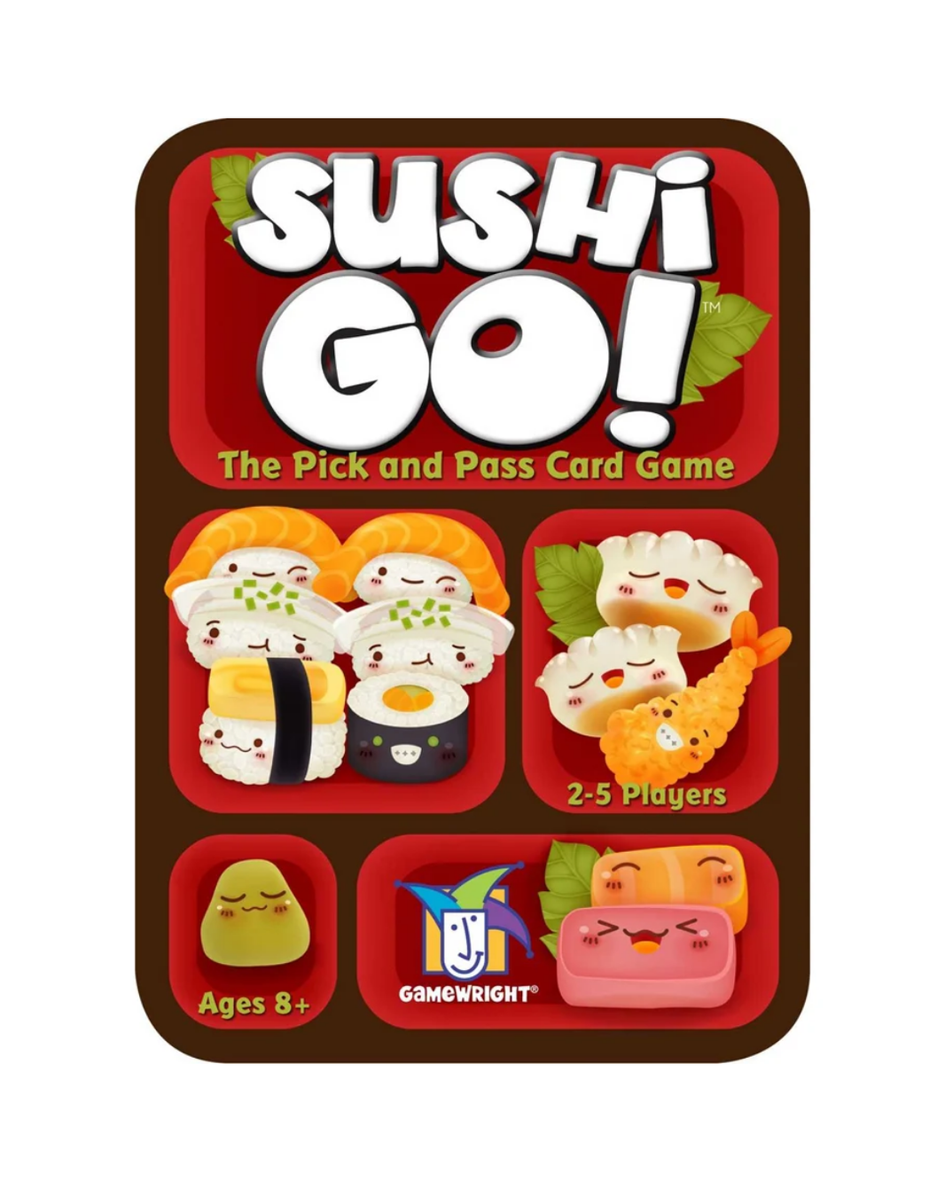 Sushi go card game packaging in front of plain white background