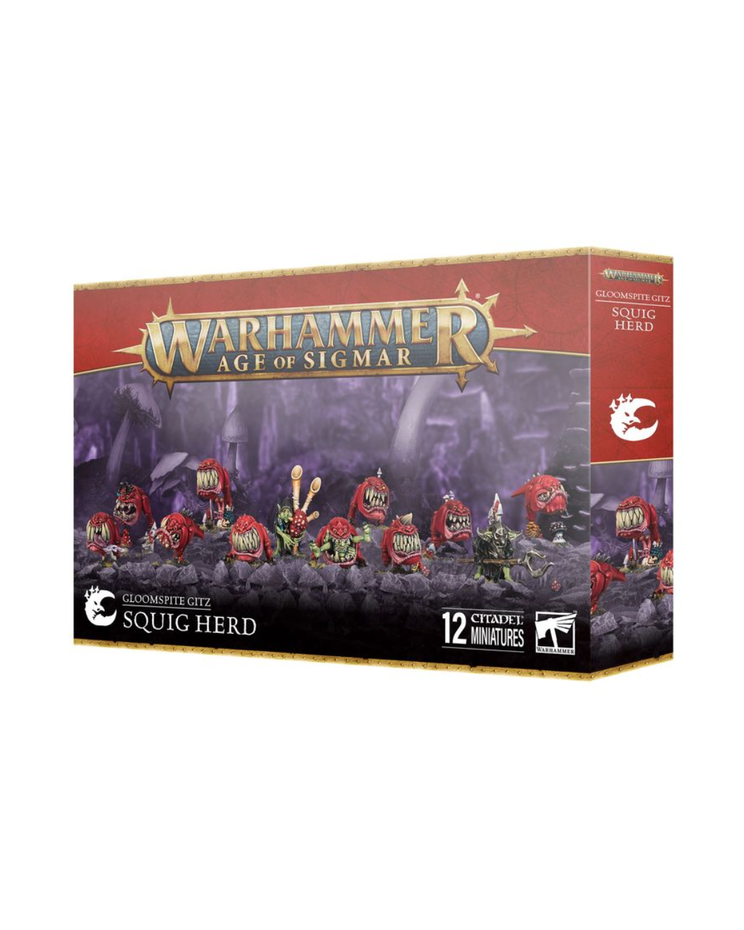 warhammer age of sigmar goomsite gitz squig herd kit in front of plain white background.