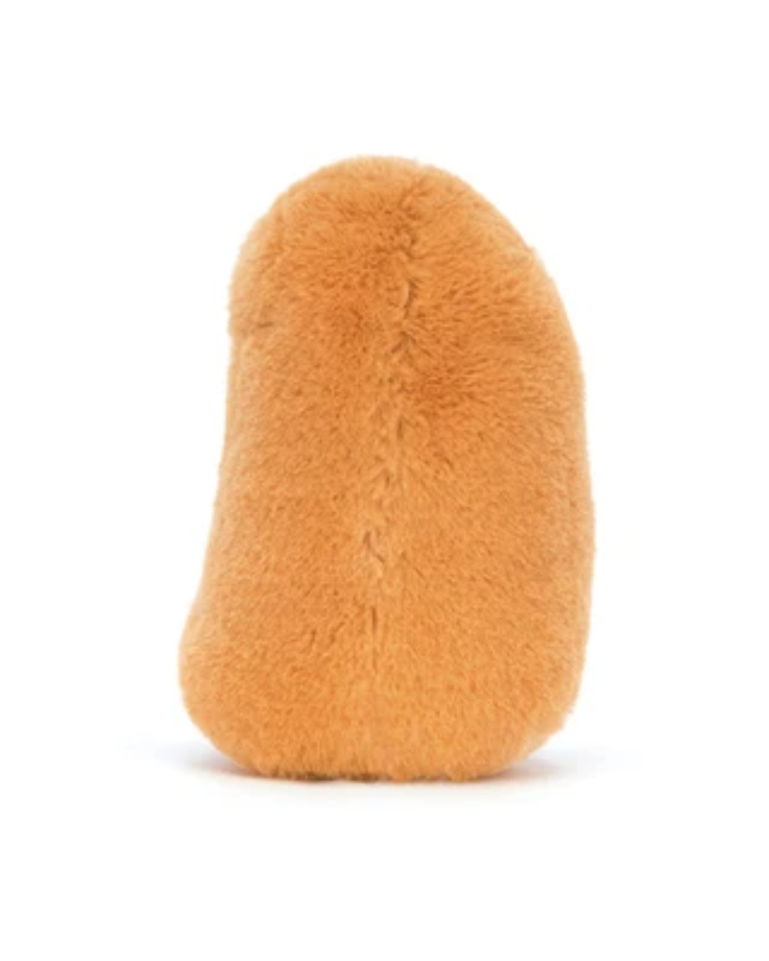 A plush, fuzzy orange-brown toy or cushion shaped like a rounded boot or mitten, shown from the back on a clean white background.