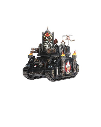 Warhammer 40k: Adepta Sororitas Immolator miniature in front of plain white background.