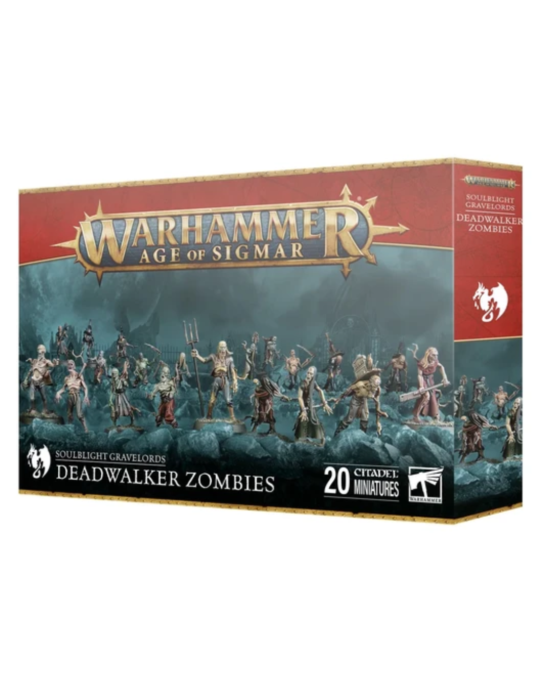 Warhammer Age of Sigmar - Soulblight Gravelords- Deadwalker Zombies kit in front of a plain white background.