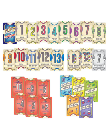Collection of colorful number cards with various designs on a white background