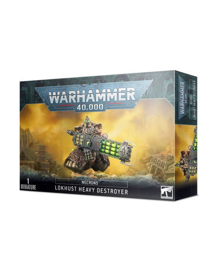 Warhammer 40,000 Lokhurst Heavy Destroyer box set by Games Workshop, featuring a sci-fi illustration of a large mecha unit with glowing green weapon panels against a smoky yellow-orange background.