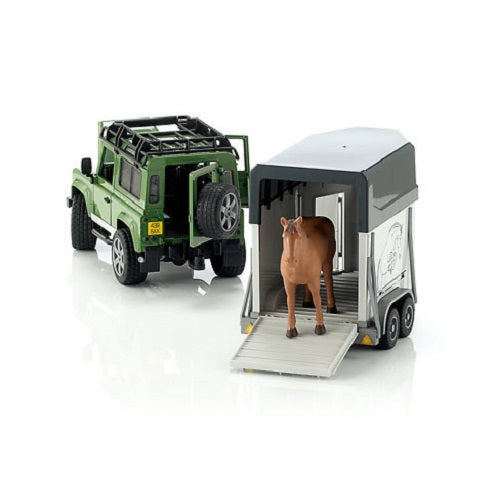 Bruder 1:16 Land Rover Defender with horse trailer and horse