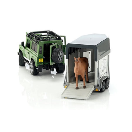 Bruder 1:16 Land Rover Defender with horse trailer and horse