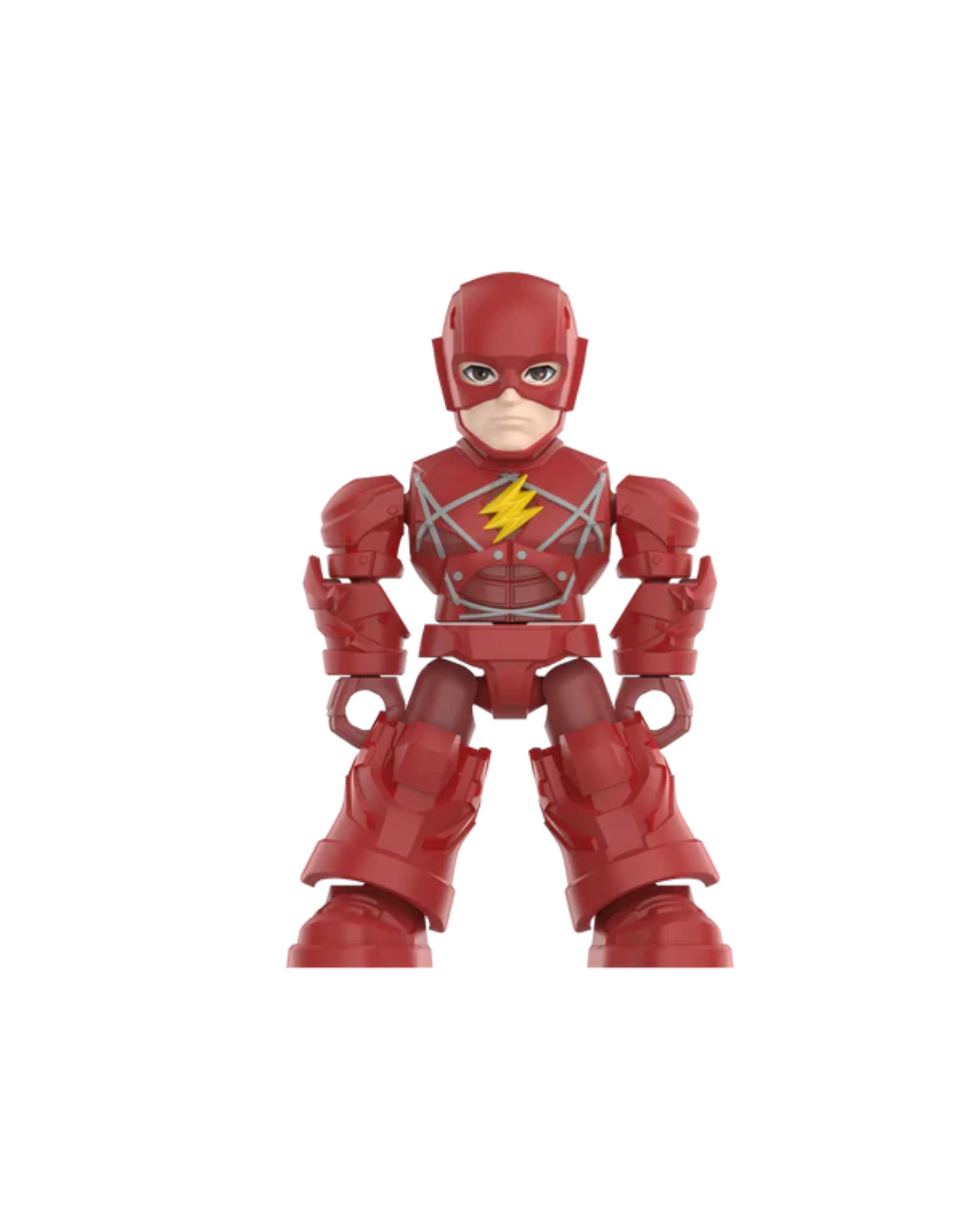 A red Flash action figure with a yellow lightning-bolt emblem on the chest, standing against a plain white background.