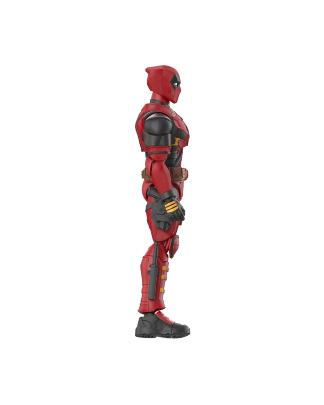 A side-profile view of a Deadpool action figure against a plain white background.