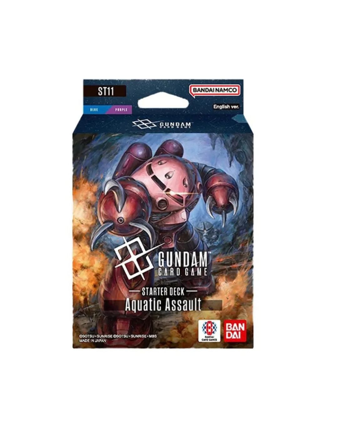Bandai Card Game: Gundam Aquatic Assault starter deck, featuring colorful Gundam mecha artwork on a white background.