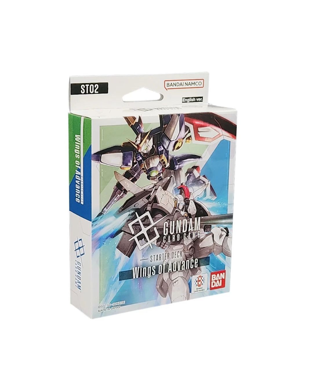 Bandai Card Game: Gundam Wings of Advance starter pack, featuring colorful Gundam mecha artwork on a white background.