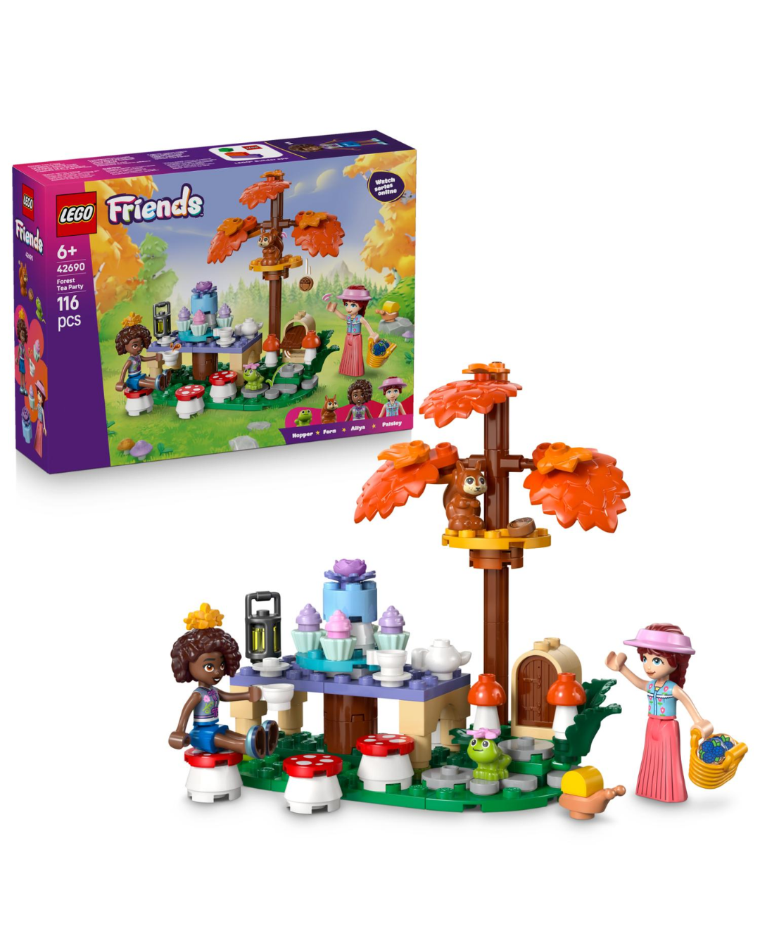 LEGO 42690 Forest Tea Party V29 set in front of product box and white background.