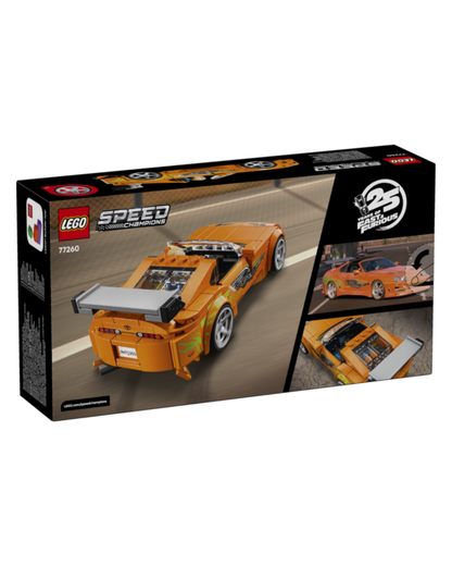 77260 The Fast and The Furious product box displaying LEGO orange racing car on a black box and white background