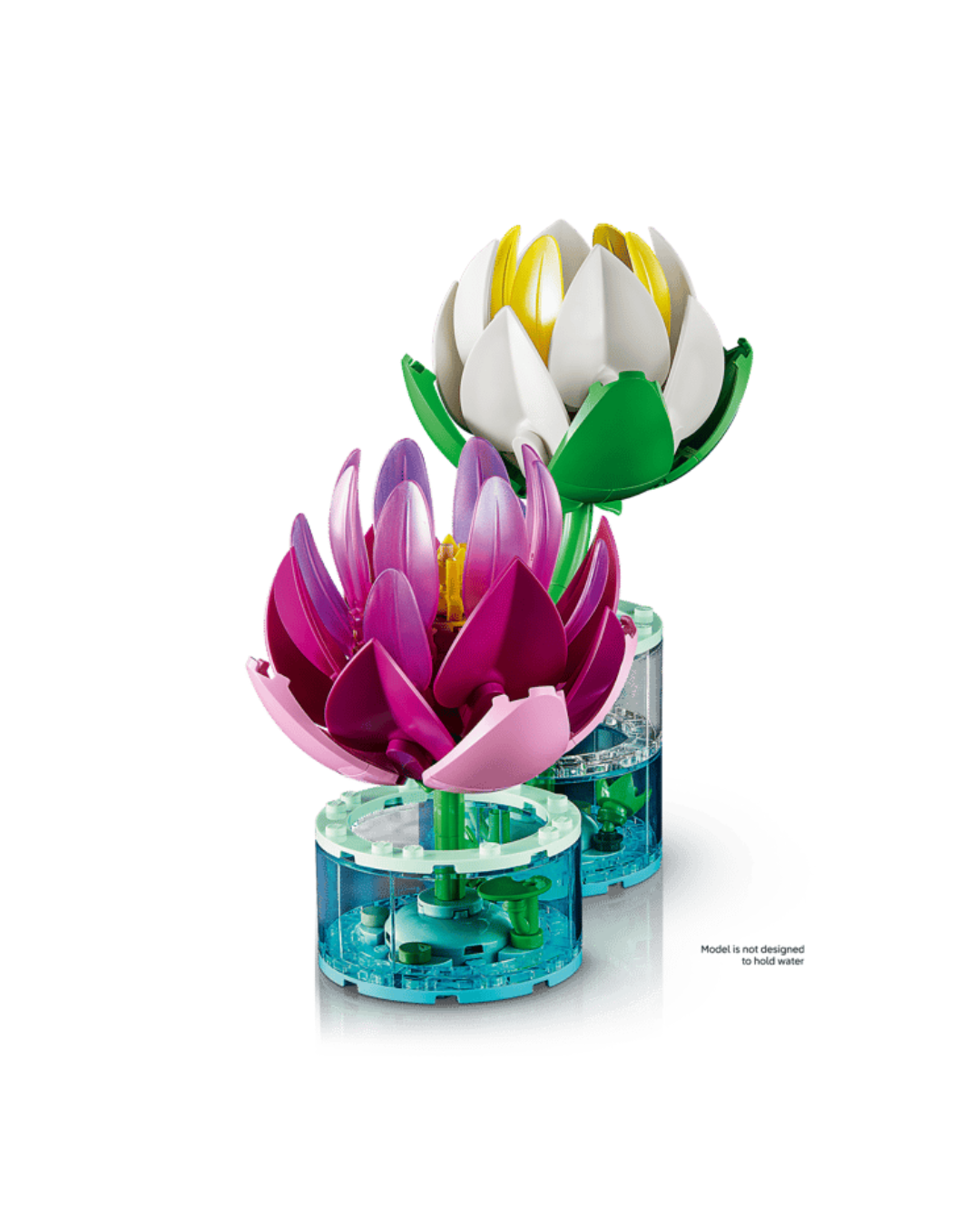 Two LEGO water lilies in front of white background
