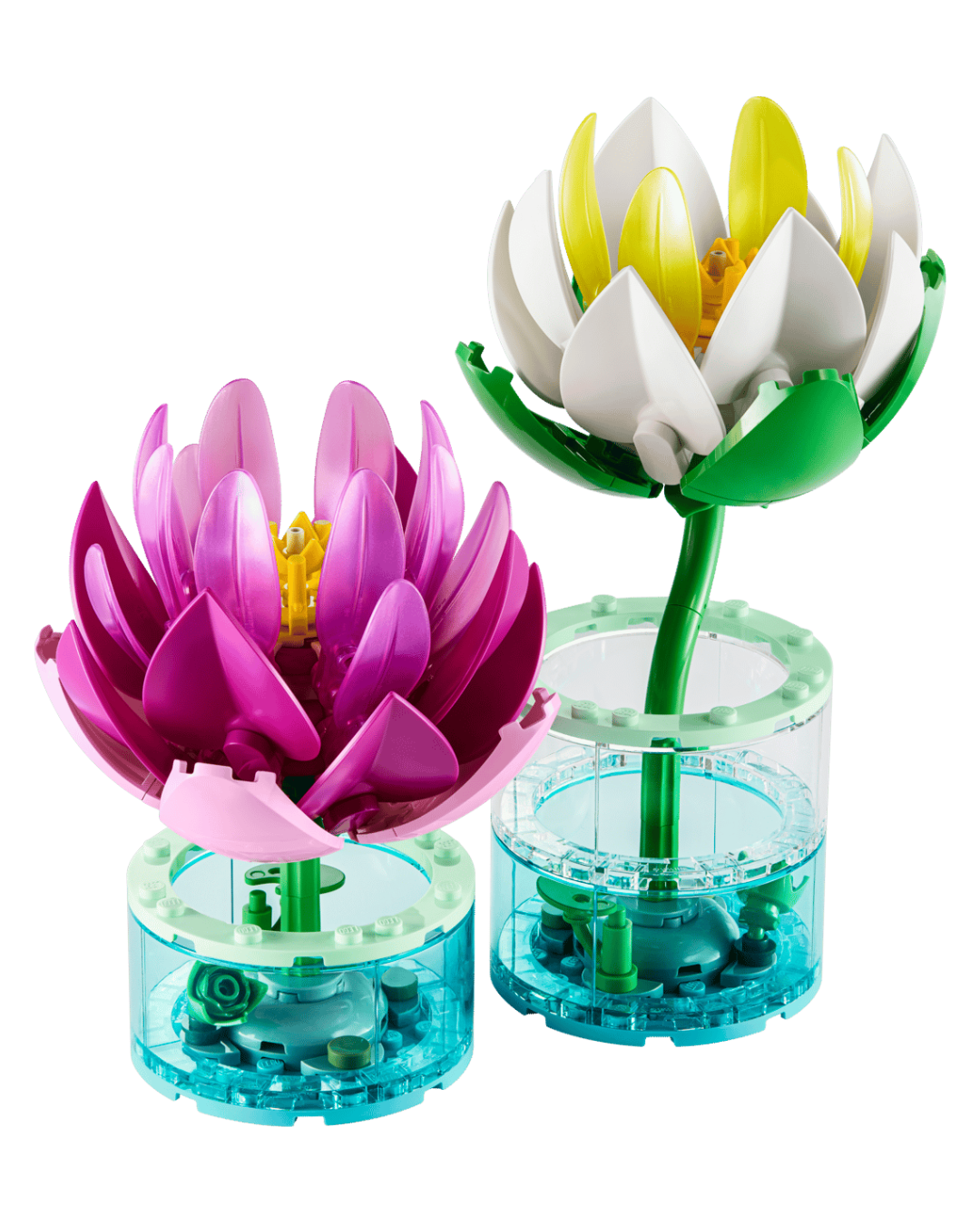 Two lego water lilies in front of white background 