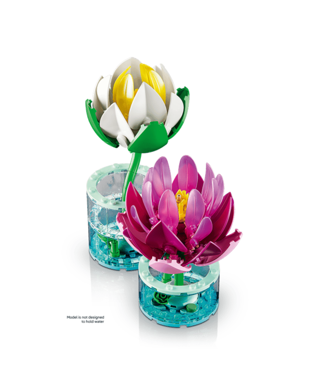 Two LEGO water lilies in front of white background