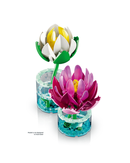 Two LEGO water lilies in front of white background