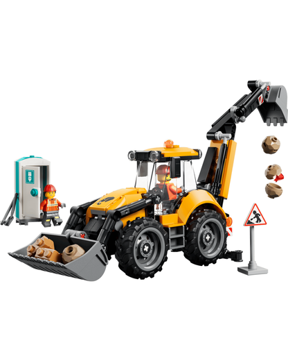LEGO 60480 Yellow Backhoe Loader V2  in front of white background.