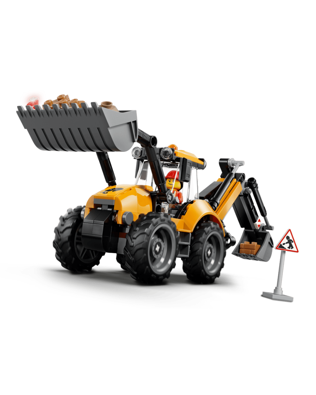 LEGO 60480 Yellow Backhoe Loader V2  in front of white background.