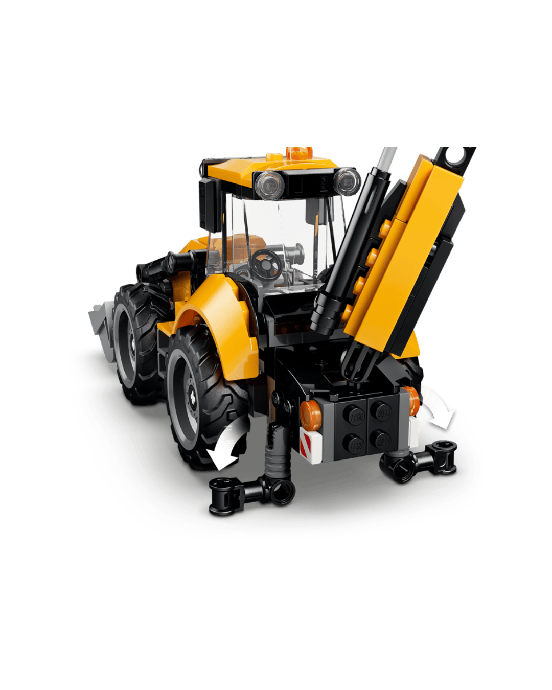 LEGO 60480 Yellow Backhoe Loader V2  in front of white background.
