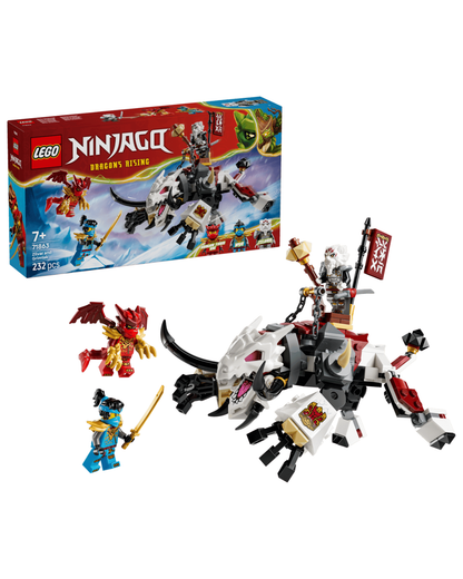 LEGO 71863 Zilvar and Grimtak the Dragon Beast set in front of product box and white background 