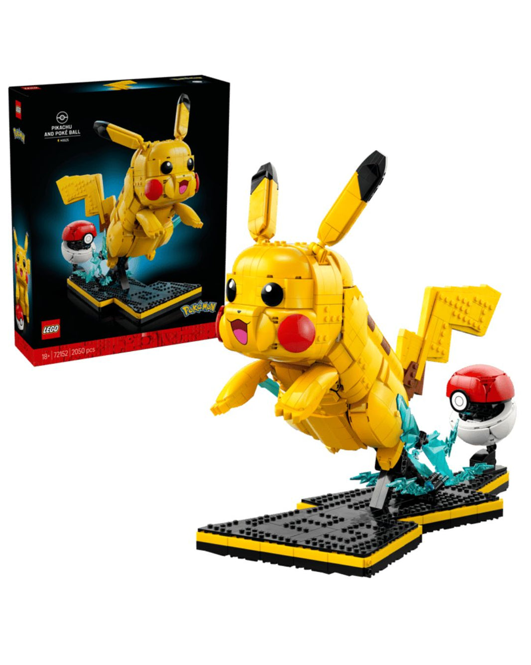 LEGO Pikachu set with packaging on a white background