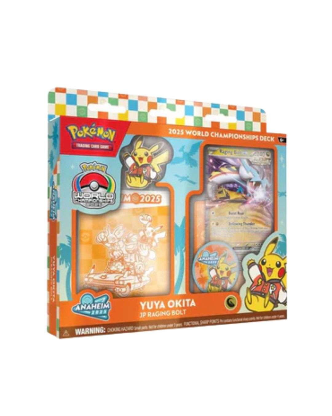 Pokémon trading card game packaging with Pikachu illustration on a white background