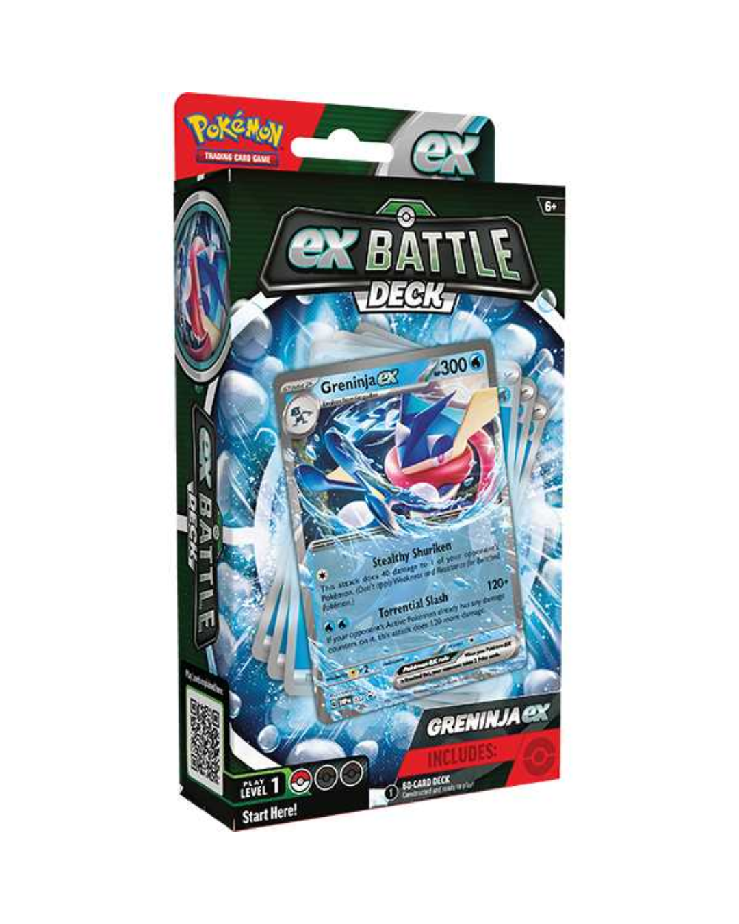 Pokémon Trading Card Game Ex Battle Deck Greninja ex retail packaging, featuring a blue and red Greninja ex card on the front against a white background.