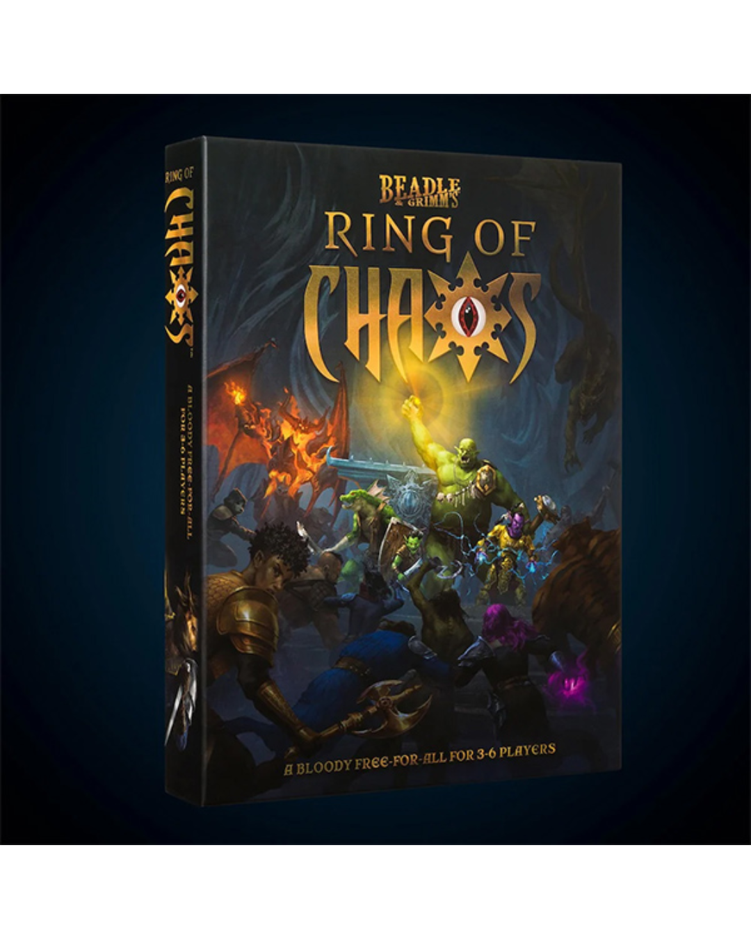 Beable Beasts Ring of Chaos tabletop gaming box set shown at a three-quarter angle against a dark blue background.