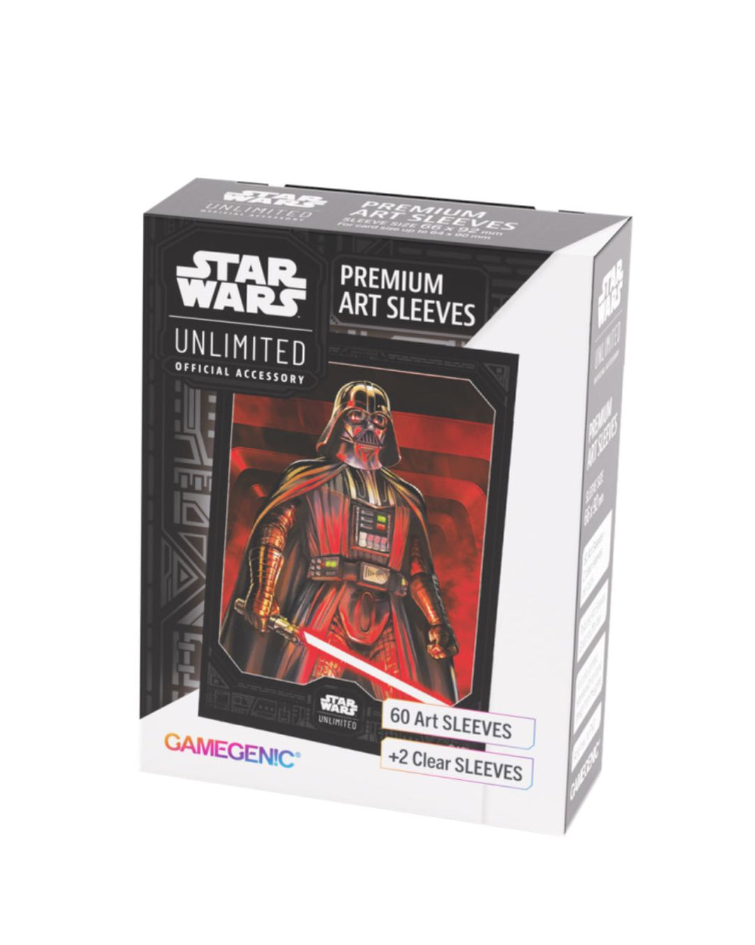 Star Wars Premium Art Sleeve Unlimited Official Accessory box featuring Darth Vader artwork on a black and white retail package.