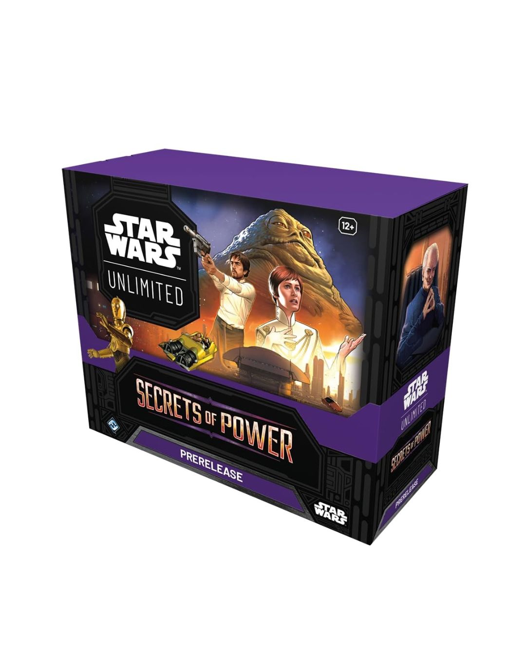 Star Wars Unlimited: Secrets of Power prerelease box set, featuring purple and black packaging with character artwork on a white background.