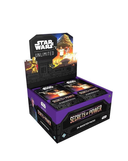Star Wars Unlimited Secrets of Power Booster Box display on a white background.