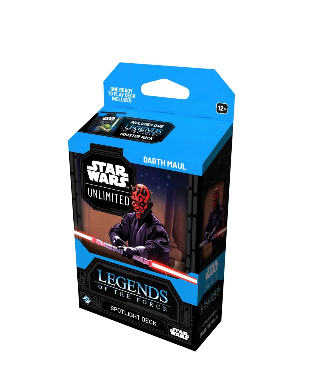 Star Wars Unlimited Legends of the Force Spotlight Deck box featuring Darth Maul, featuring blue and black packaging with character artwork on a white background.