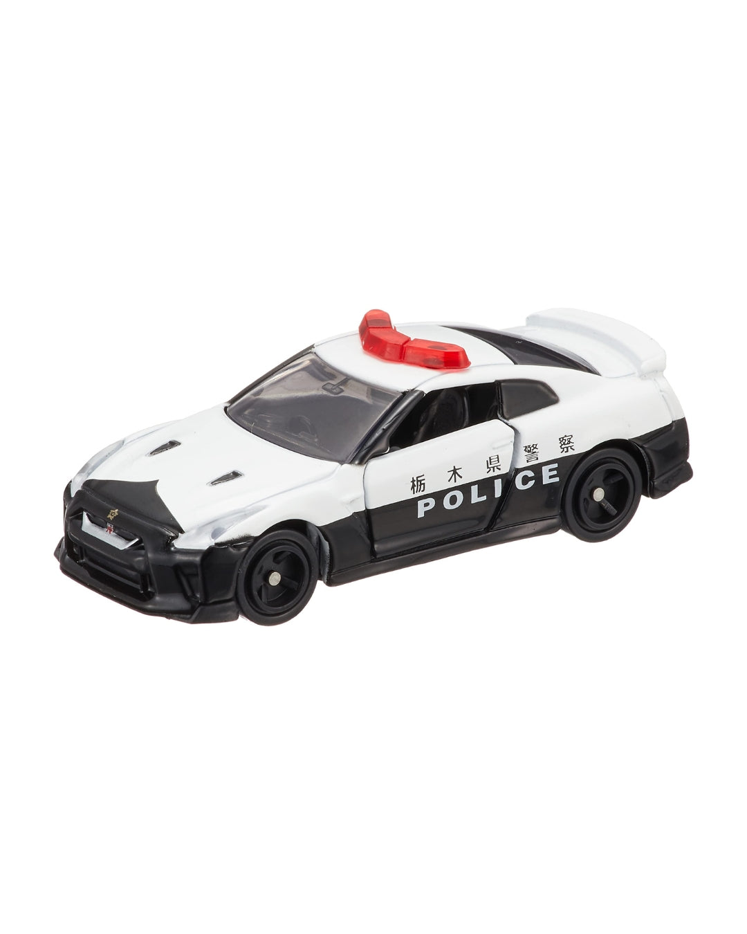Tomica Toy Cars boxed Nissan GT-R Police Car scale 1/62, No. (105), shown with a photo of the toy car on the front