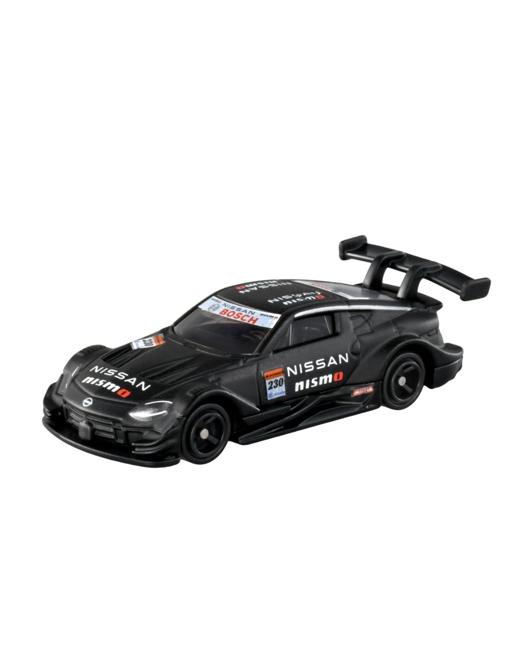 Tomica Takara Tomy Nissan Fairlady Z Nismo GT500 scale model car, number 13, featuring a black Nissan race car.