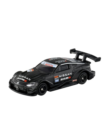 Tomica Takara Tomy Nissan Fairlady Z Nismo GT500 scale model car, number 13, featuring a black Nissan race car.