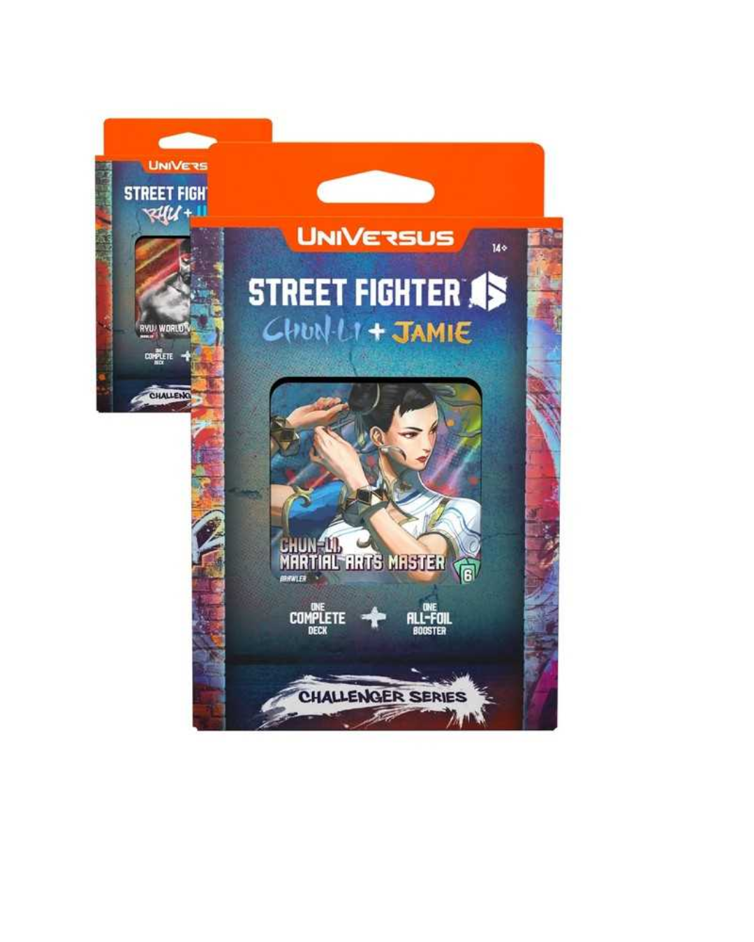 Two Universus Street Fighter 6  Series card packs, with the front pack fully shown and a second pack partially visible behind it on a white background.