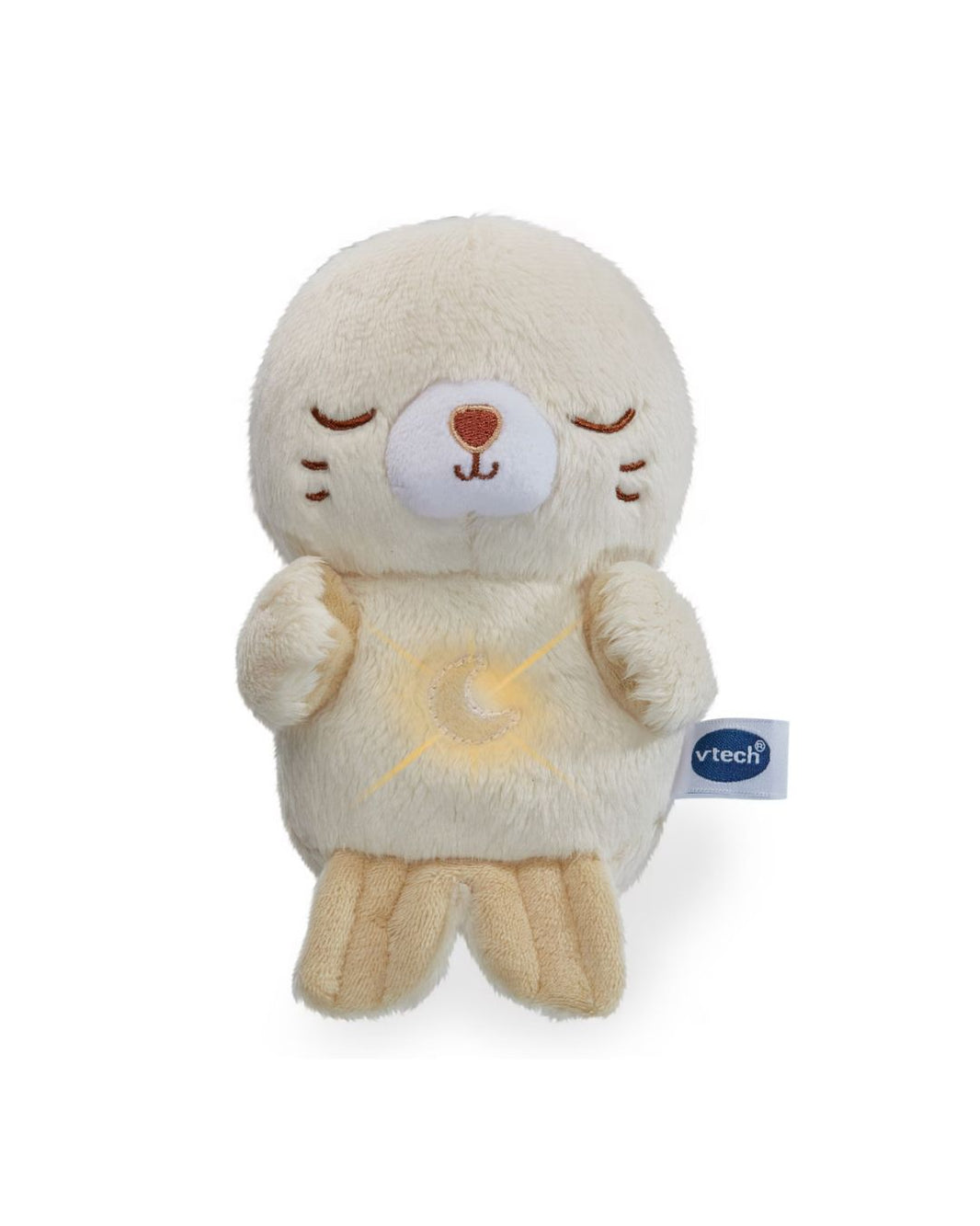 Vtech Calming Lights Otter toy in its Out of its retail packaging, featuring a plush white otter toy.