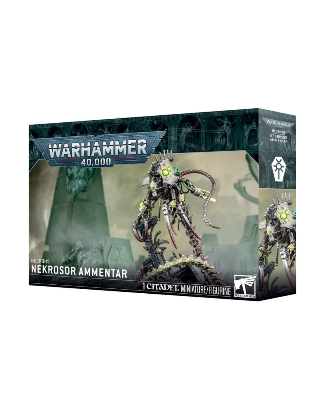 Warhammer 40,000 Necrosor Ammentar miniature figure box by Citadel Miniatures, showing the illustrated product packaging on a plain white background.