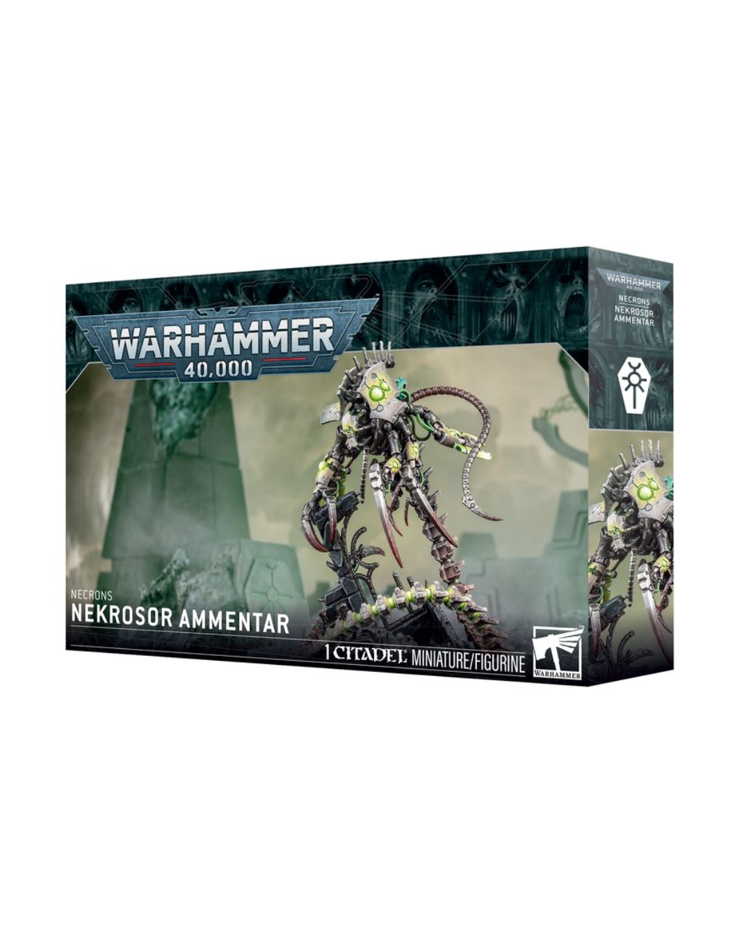 Warhammer 40,000 Necrosor Ammentar miniature figure box by Citadel Miniatures, showing the illustrated product packaging on a plain white background.