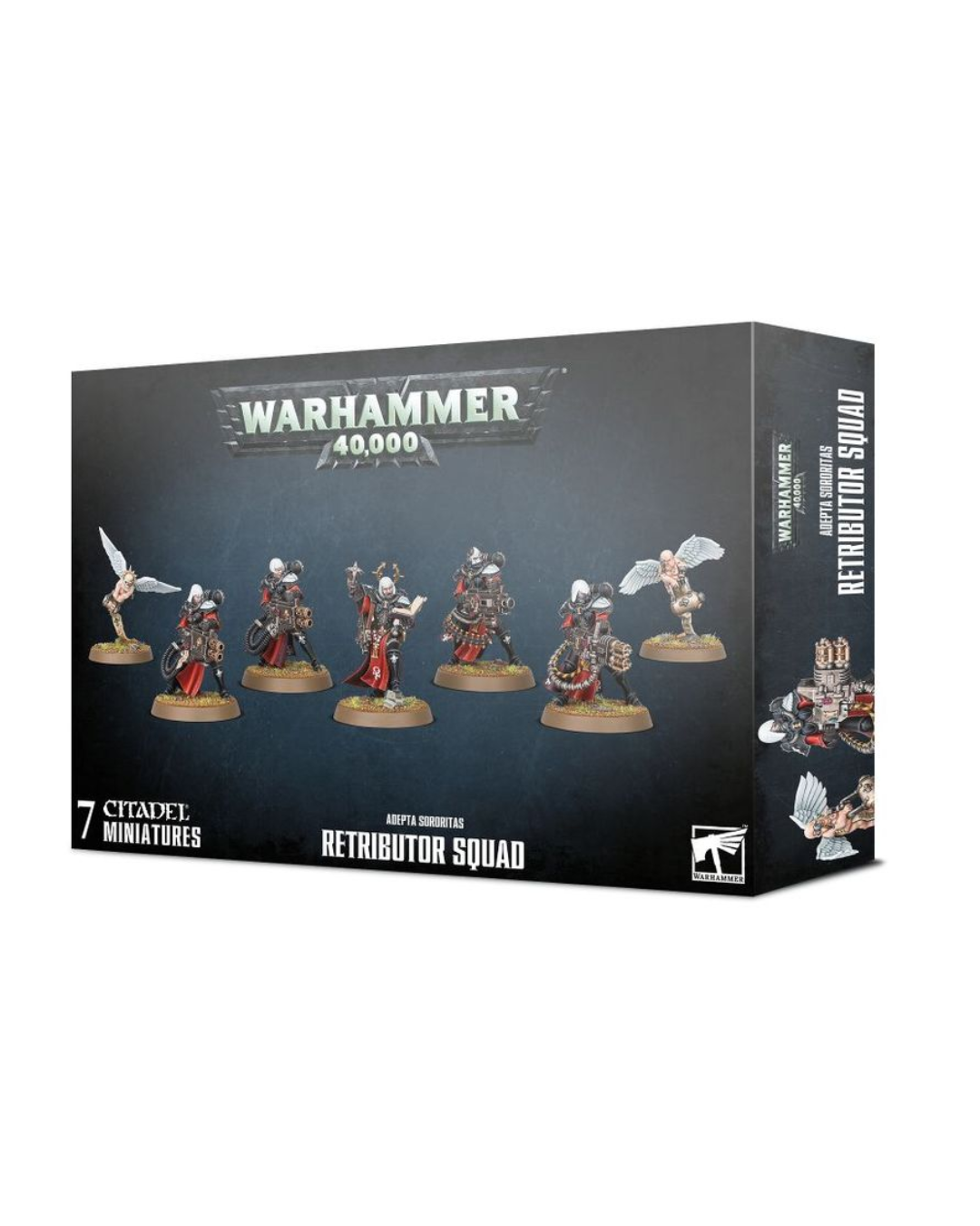 Warhammer 40,000 Retributor Squad miniature box set, showing the retail packaging with illustrated miniatures and the Warhammer 40,000 branding on a white background.