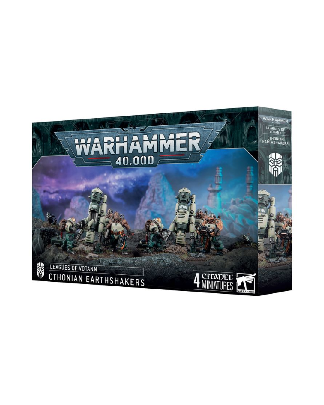 Warhammer 40,000 Leagues of Votann Cthonian Earthshapers box set containing 4 steampet miniatures, shown on a clean white background.