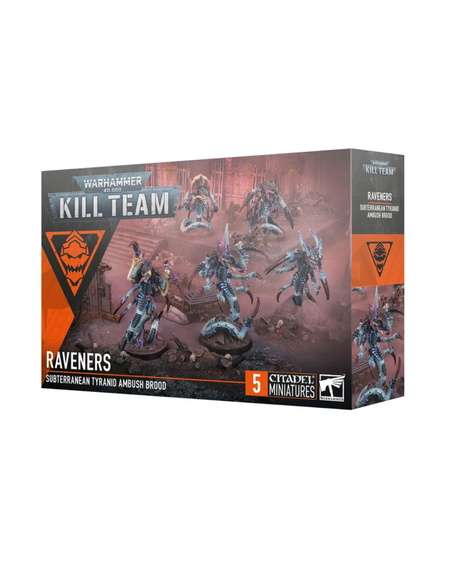 Warhammer Kill Team: Ravens - Serebranean Thread Juggernaut Brood box set, featuring a 5-pack of citadel miniatures on a clean white background.
