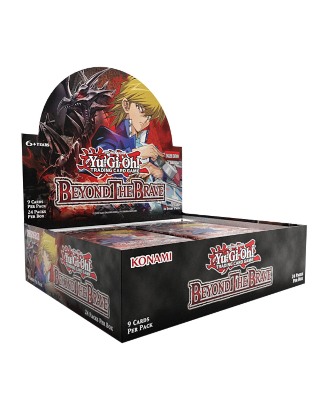 Yu-Gi-Oh! TCG Beyond the Brave Booster Box display on a plain white background. The packaging features artwork of Yu-Gi-Oh! with Konami branding visible on the front.
