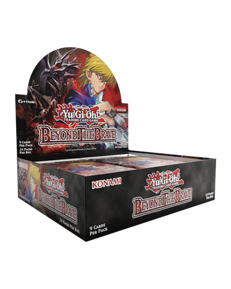 Yu-Gi-Oh! TCG Beyond the Brave Booster Box display on a plain white background. The packaging features artwork of Yu-Gi-Oh! with Konami branding visible on the front.