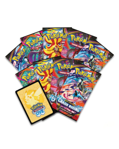 9 chaos rising booster packs and 1 live code card