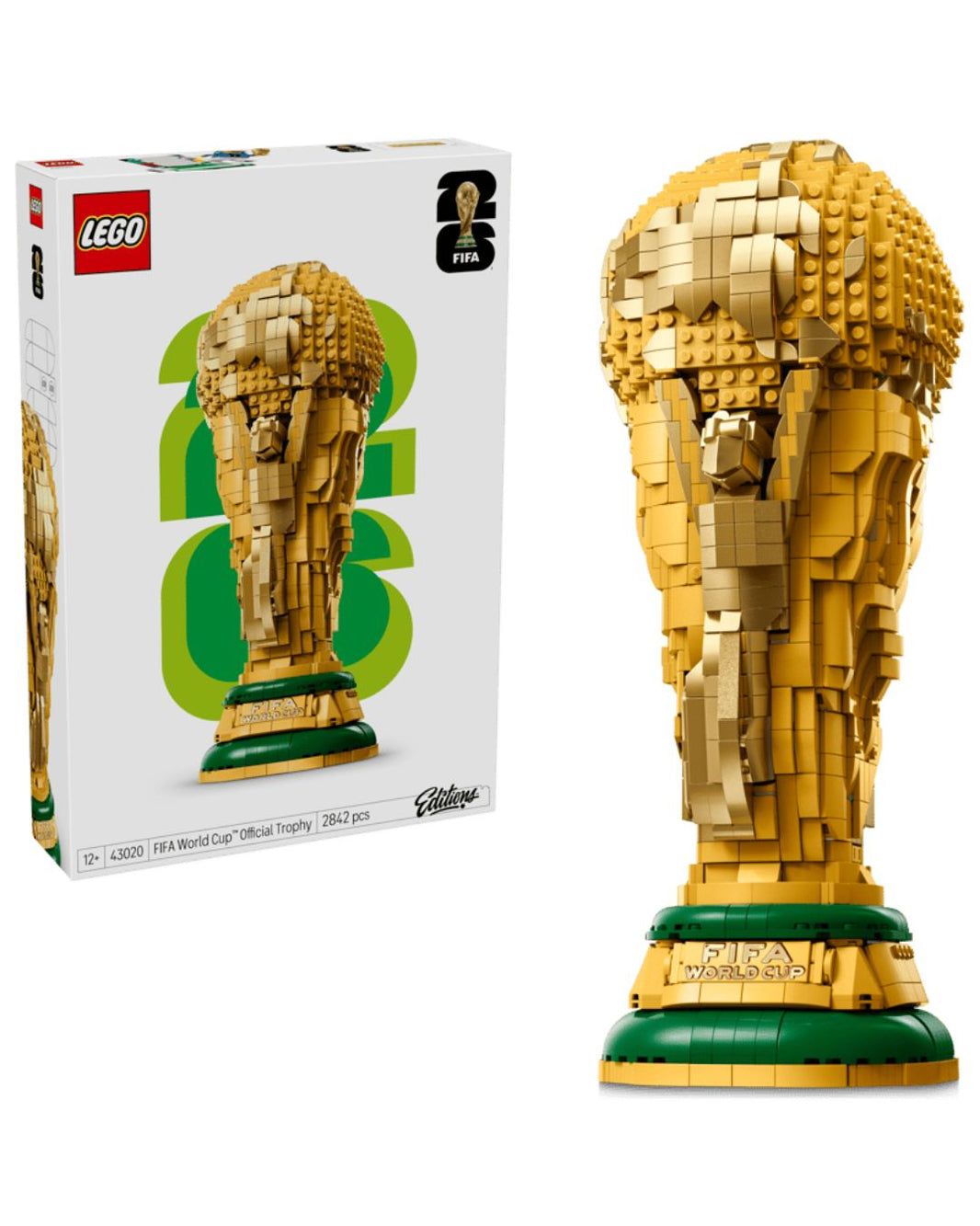 LEGO FIFA World Cup Trophy set with packaging on a white background