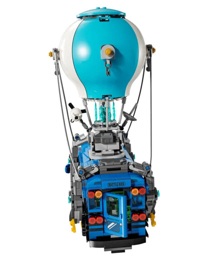 LEGO model of a hot air balloon with a fortnite blue bus