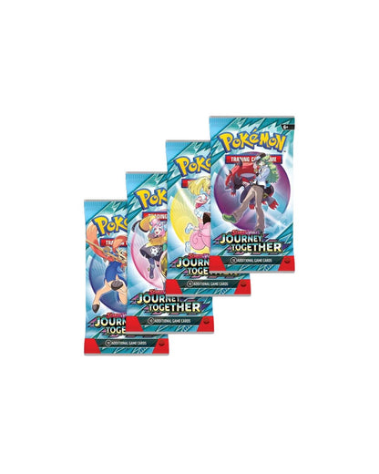 Three packs of Pokémon trading cards on a white background