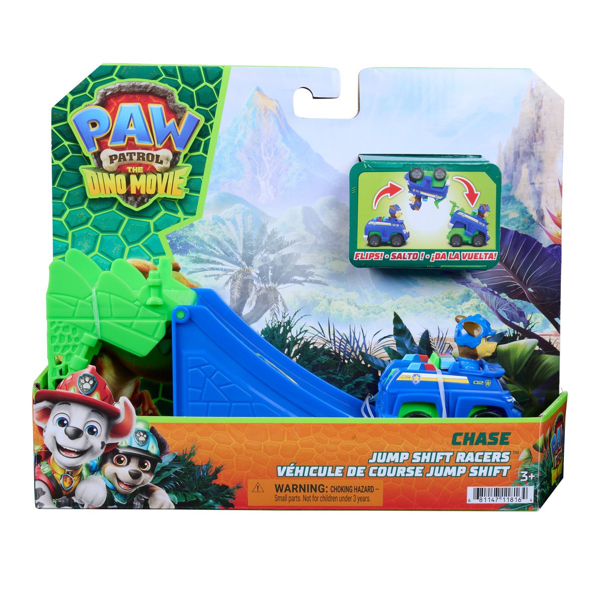 PAW Patrol Dino Movie Pup Squad Jump Flip vehicle and ramp