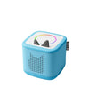 Blue portable speaker with shark design on a white background